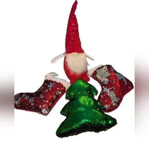 Gnome Stockings and Tree Pillows 4 Piece Set